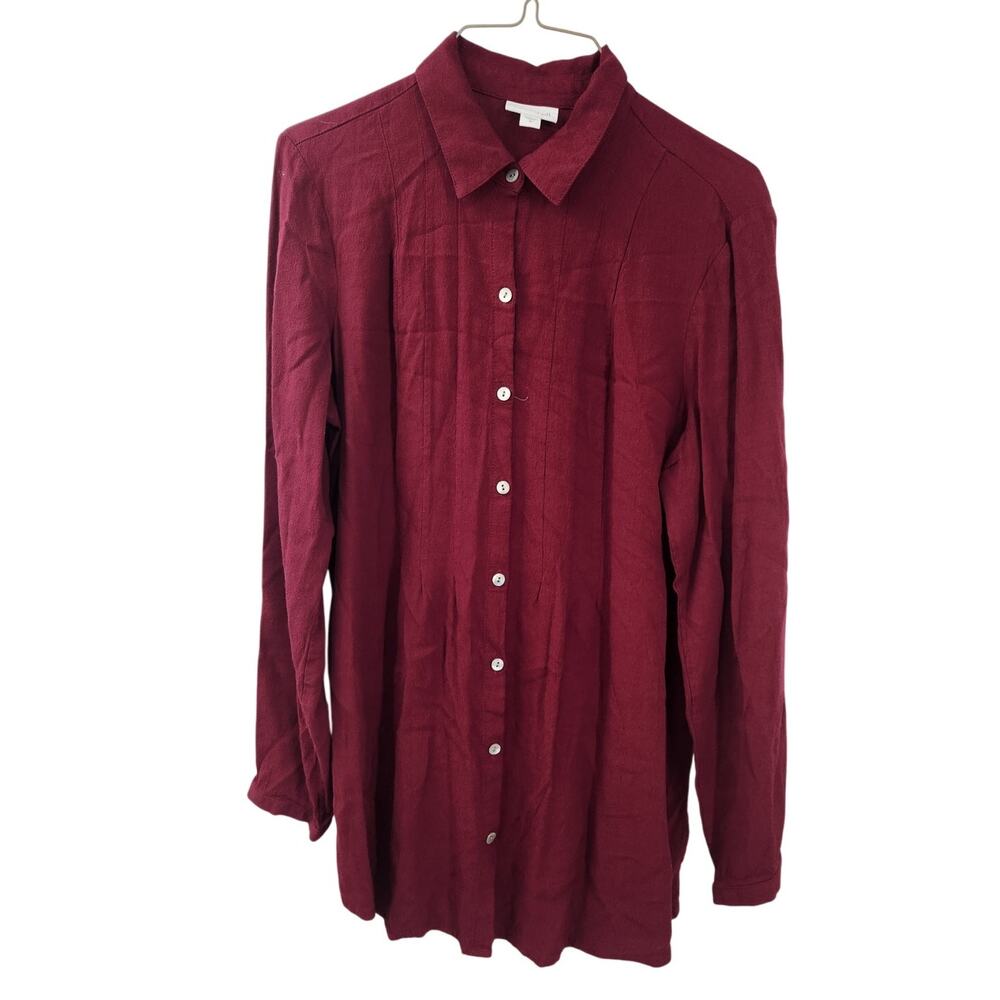 J Jill Red Long Sleeve Button Down Top Womens Size Small S